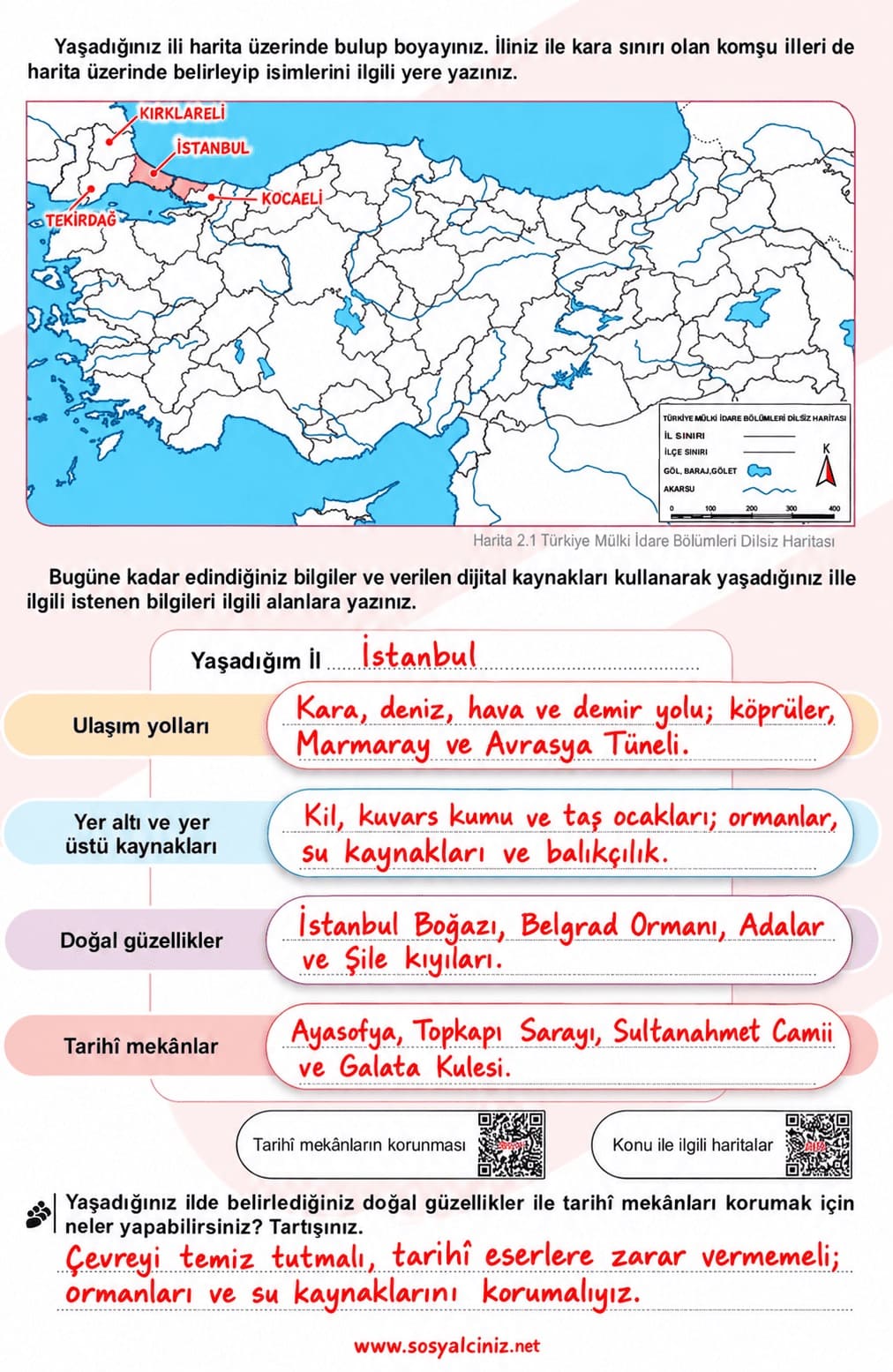 5.Sınıf Sosyal Bilgiler 1.Kitap Sayfa 53-54-55 Etkinlik Cevapları