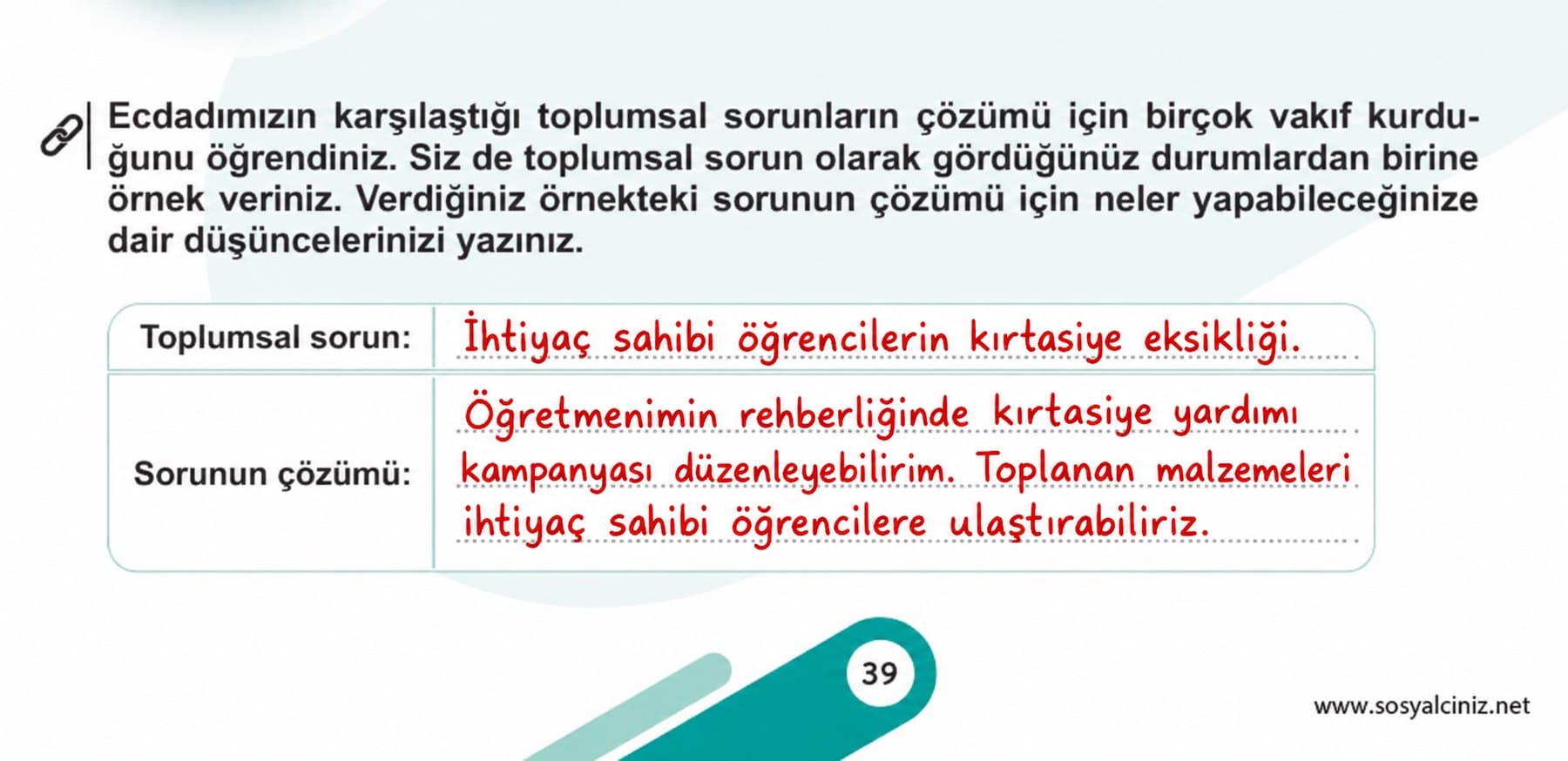 6.Sınıf Sosyal Bilgiler 1.Kitap Sayfa 39 Etkinlik Cevapları
