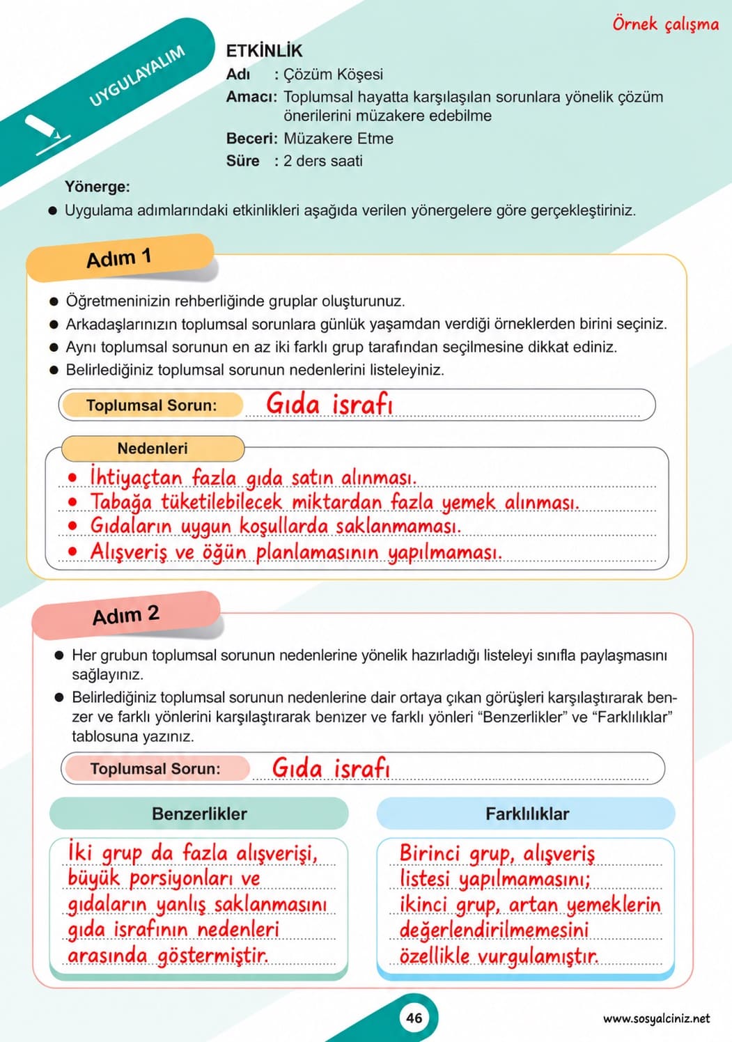 6.Sınıf Sosyal Bilgiler 1.Kitap Sayfa 46-47 Etkinlik Cevapları
