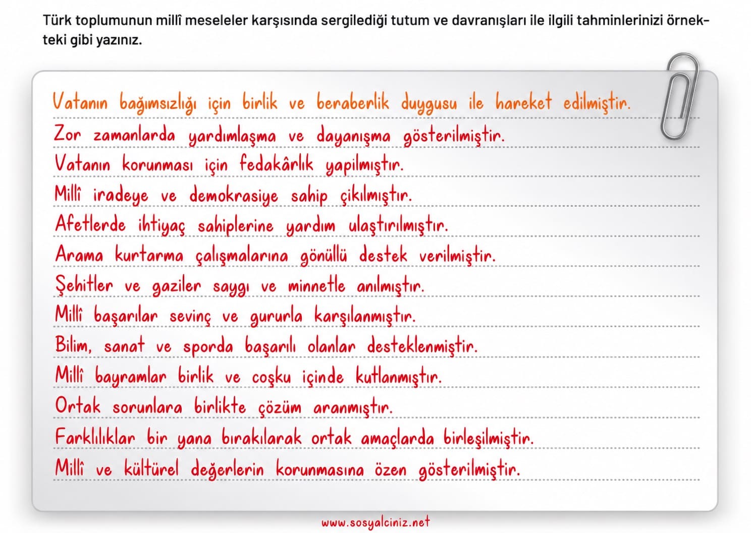 7.Sınıf Sosyal Bilgiler 1.Kitap Sayfa 44 Etkinlik Cevapları