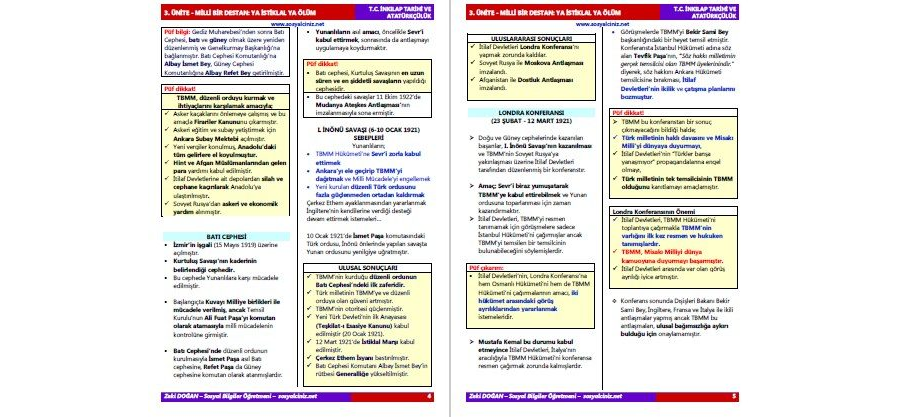 T. C. İnkılap Tarihi 3. Ünite Ya İstiklal Ya Ölüm Ders Notları